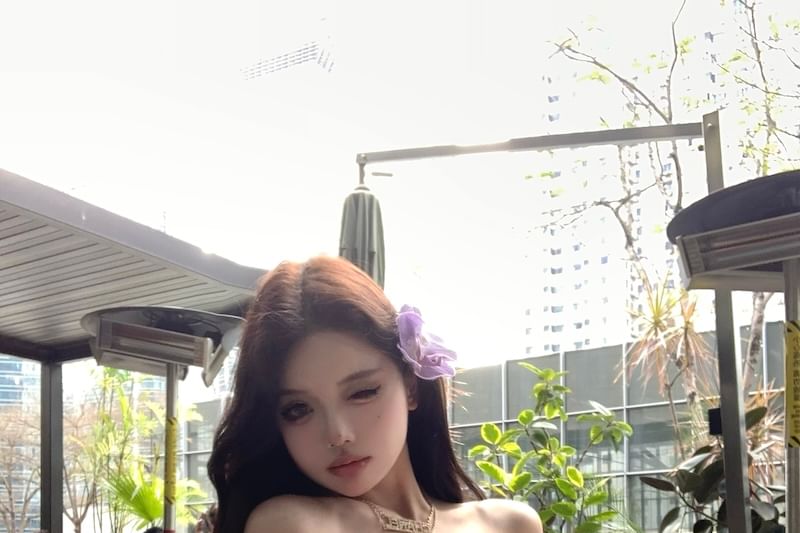 Plain Long-Sleeve Off-Shoulder Ruffle Tunic Blouse Trim