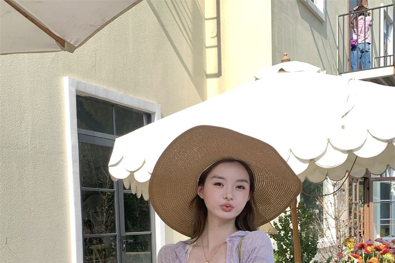 Melange Dress Trim / Cardigan Lace Bow Ruched Mini Ruffle Spaghetti Panel Strap A-Line