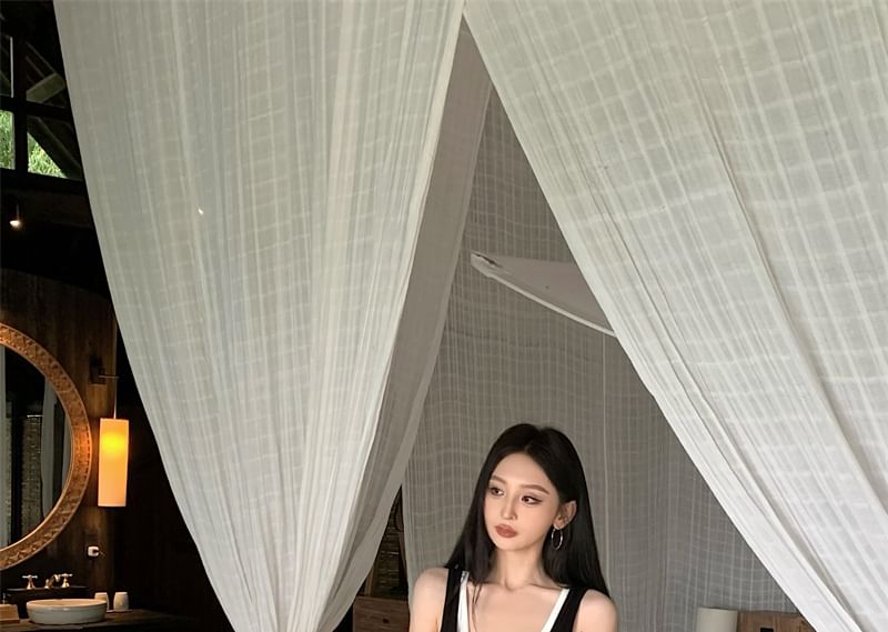 + Plain Dress Top Bodycon Slim Sleeveless Set: Tank Mini Scoop Asymmetrical Neck Fit