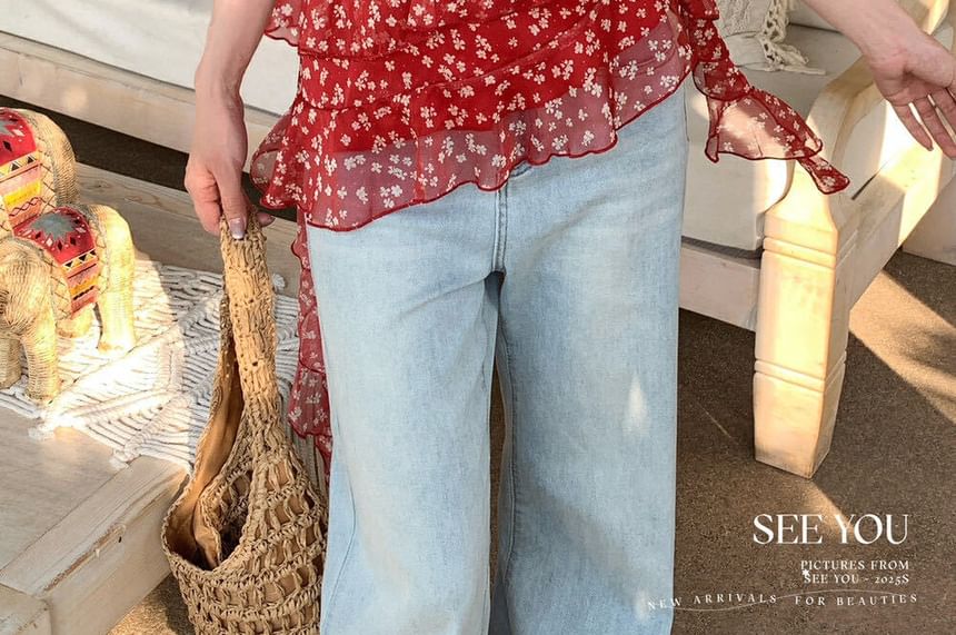 Floral Ruffle Trim Scrunchie Cami Set: Top + Asymmetrical