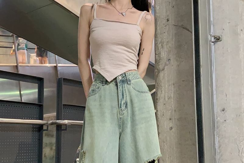Wide Washed Ripped High Leg Rise Jeans