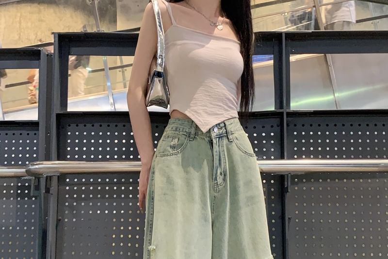 Wide Washed Ripped High Leg Rise Jeans