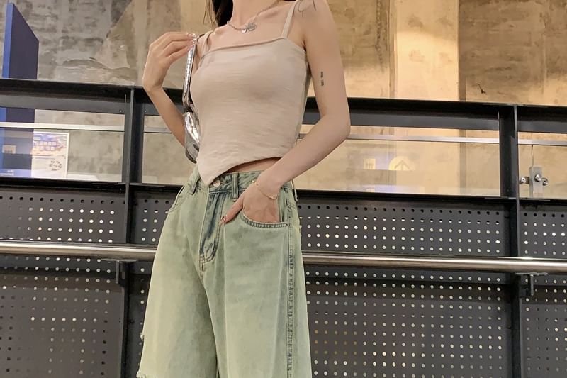 Wide Washed Ripped High Leg Rise Jeans
