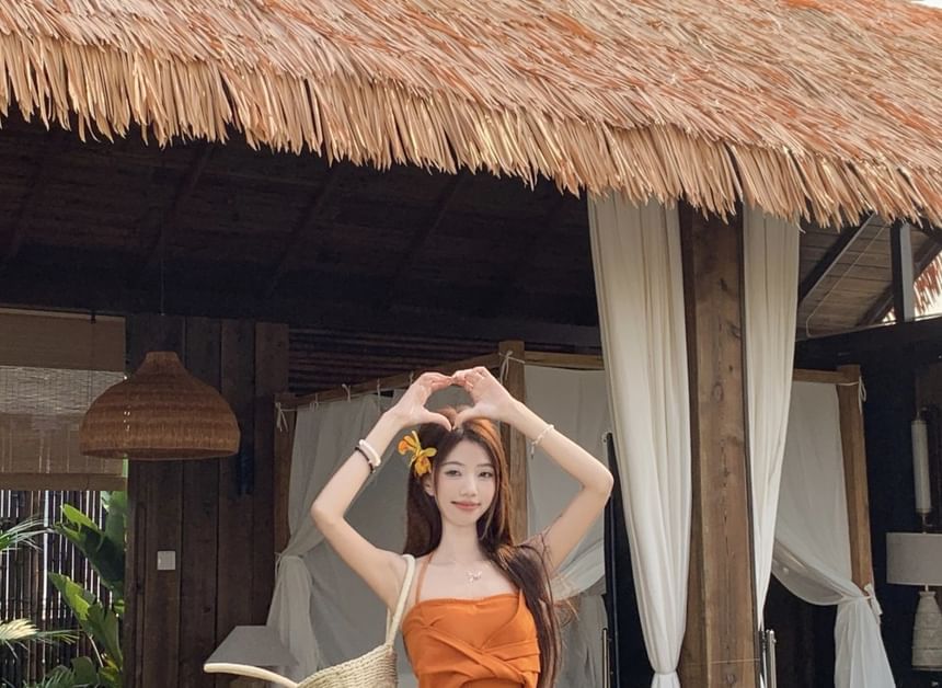 Maxi Halter Mid Tie Dye Slim Knot A-Line Wrap Skirt Cami Plain Fit Rise / Crop Top