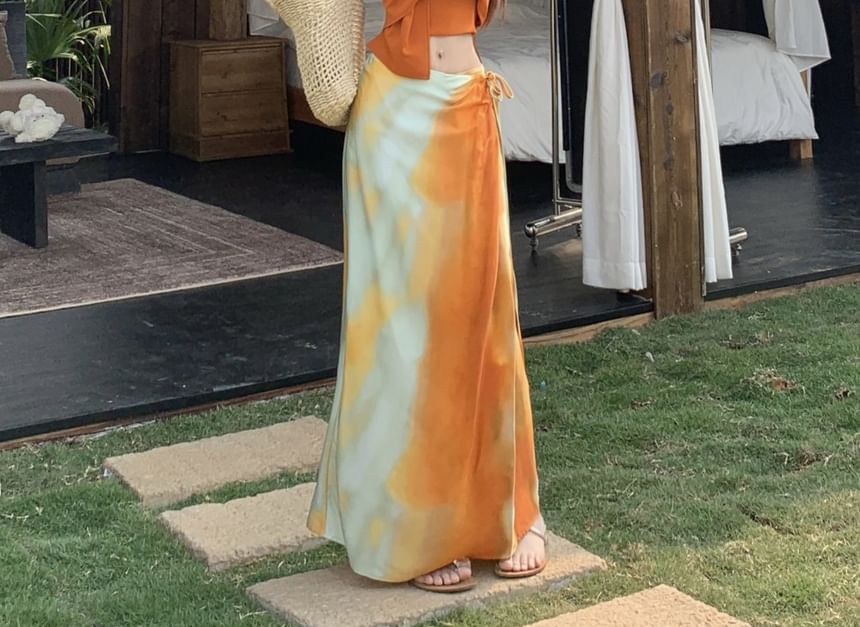 Maxi Halter Mid Tie Dye Slim Knot A-Line Wrap Skirt Cami Plain Fit Rise / Crop Top