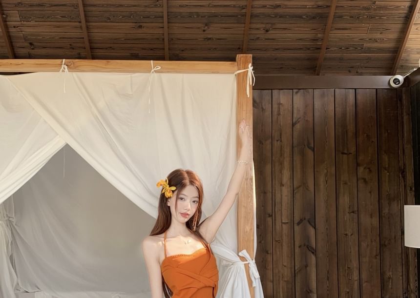 Maxi Halter Mid Tie Dye Slim Knot A-Line Wrap Skirt Cami Plain Fit Rise / Crop Top