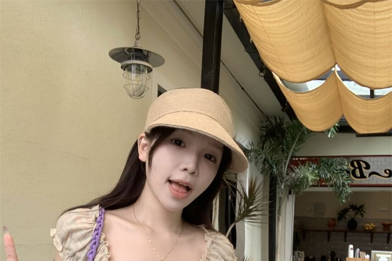 Neck Ruffle Bow Short-Sleeve Square T-Shirt Fit Slim Trim