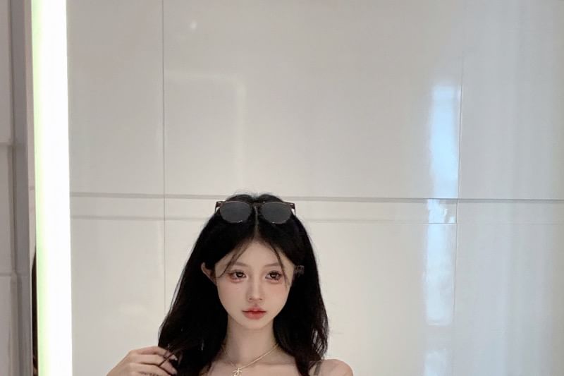 Trim Strap Bodycon Print Mini Spaghetti Dress Lace