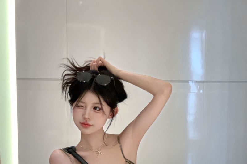 Trim Strap Bodycon Print Mini Spaghetti Dress Lace