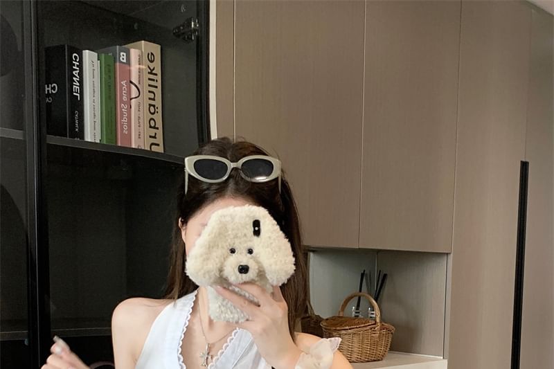 Plain Top Tank Slim Fit V-Neck Trim Lace Button