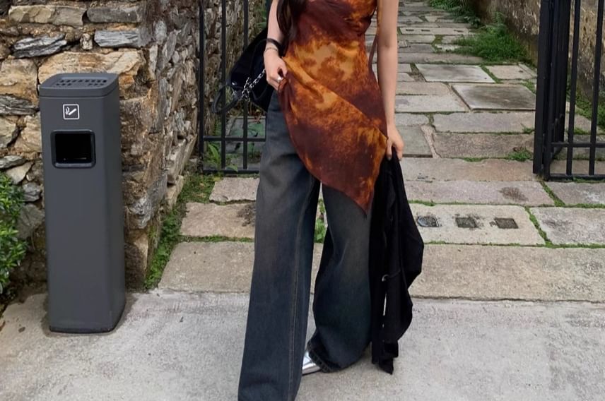 Long Tie Dye Asymmetrical Camisole Top