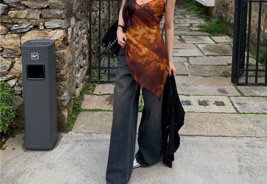 Long Tie Dye Asymmetrical Camisole Top