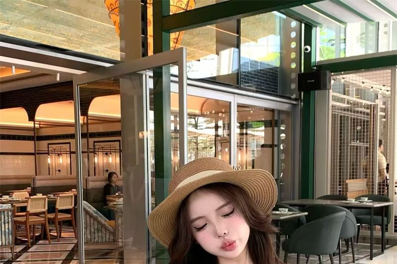 Elastic Scoop Slim Neck Skirt Bow Short-Sleeve Midi Waist Floral Fit T-Shirt / A-Line