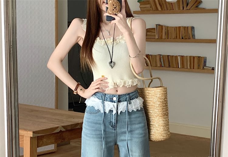 Washed Lace Flared High Panel Rise Jeans