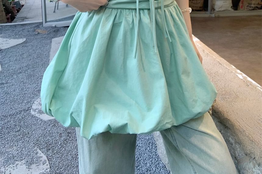 Plain Hem Mini A-Line Bubble V-Neck Skirt Halter Bow