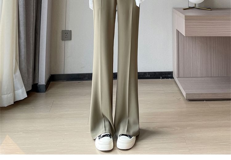 Waist (Various Designs) Dress Pants Plain Straight Leg High