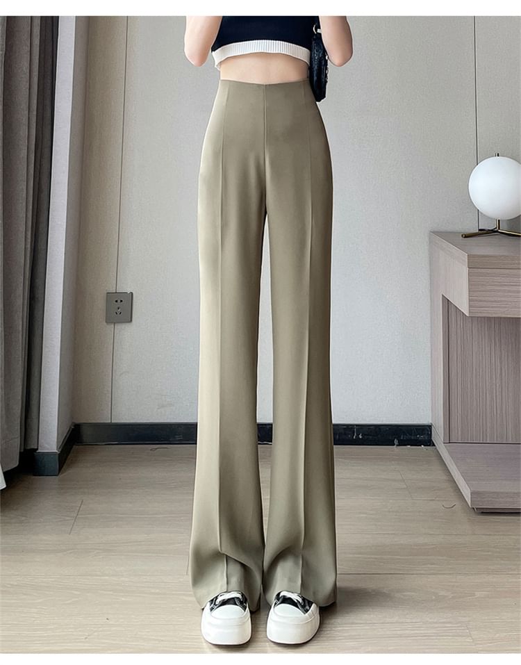 Waist (Various Designs) Dress Pants Plain Straight Leg High