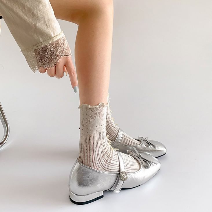 Low Bow Jane Toe Mary Faux Heel Pumps Leather Square