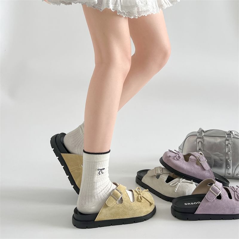 Cross Buckled Platform Strap Mary Mules Jane Bow