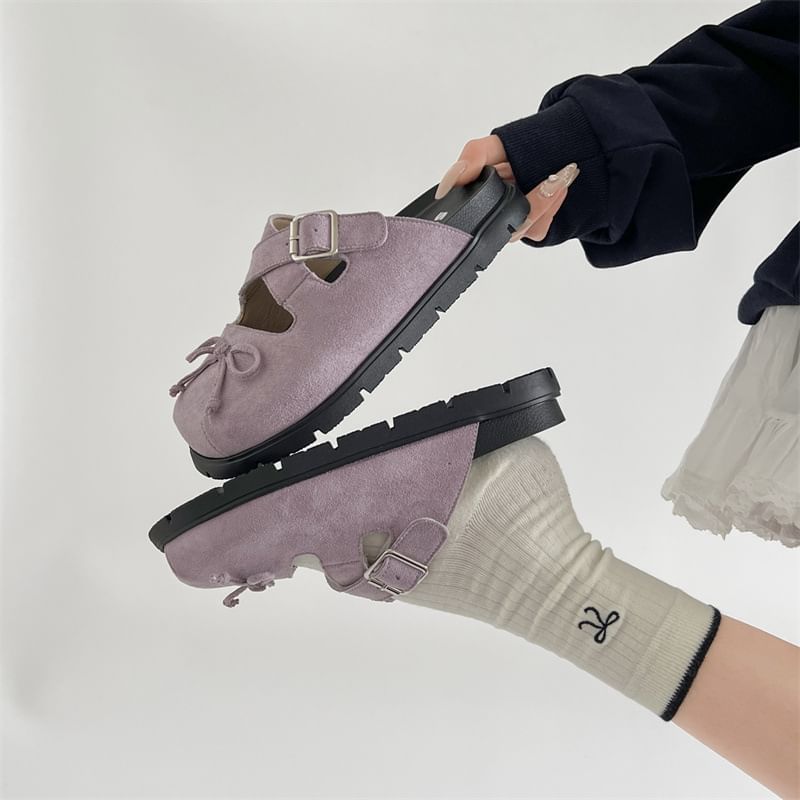 Cross Buckled Platform Strap Mary Mules Jane Bow