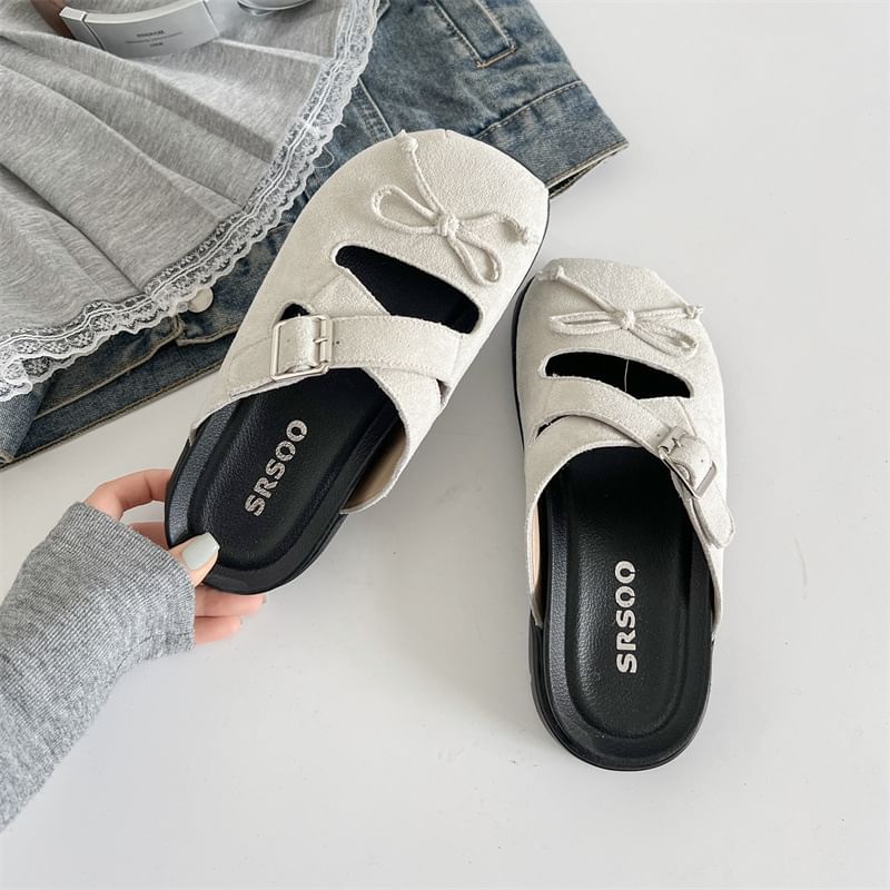 Cross Buckled Platform Strap Mary Mules Jane Bow