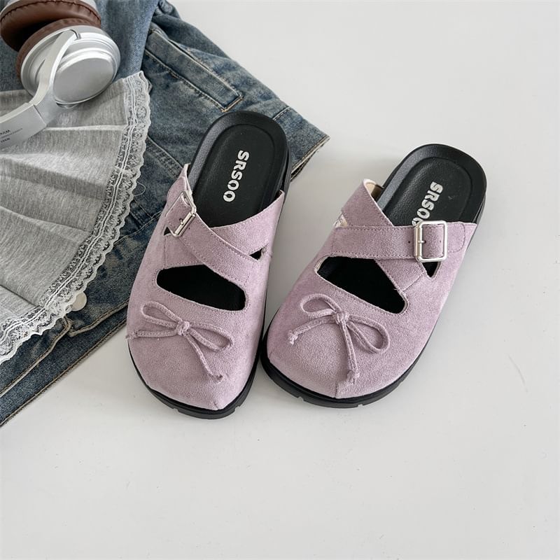 Cross Buckled Platform Strap Mary Mules Jane Bow