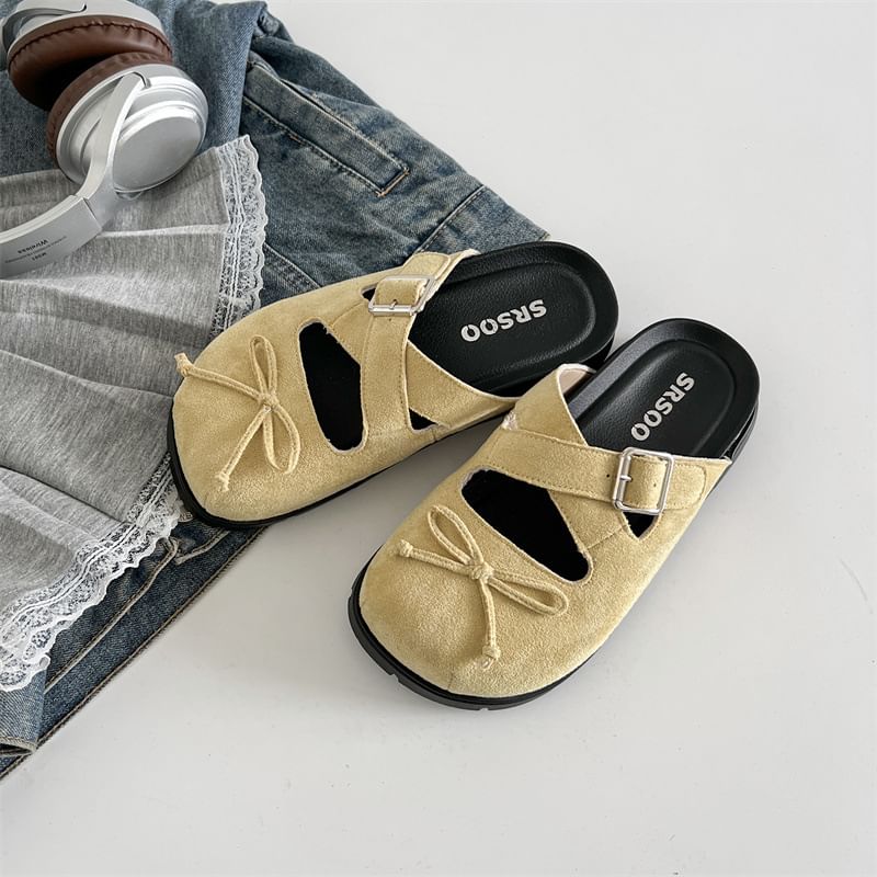 Cross Buckled Platform Strap Mary Mules Jane Bow