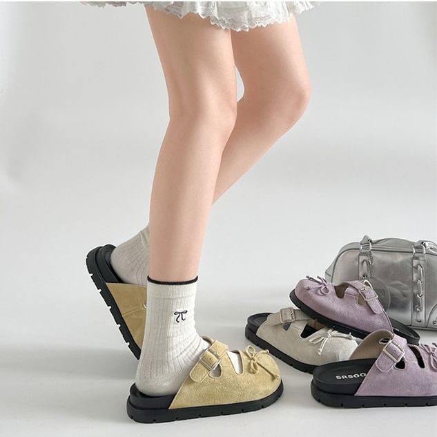 Cross Buckled Platform Strap Mary Mules Jane Bow