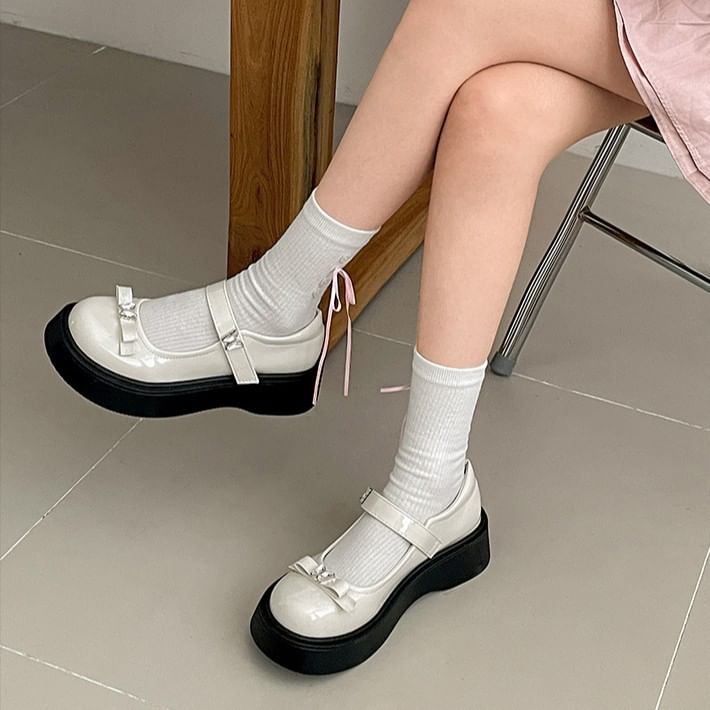 Bow Jane Platform Shoes Butterfly Leather Mary Patent