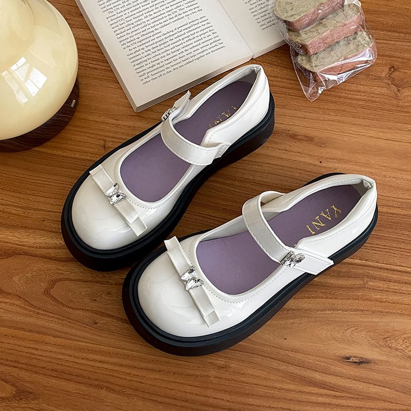 Bow Jane Platform Shoes Butterfly Leather Mary Patent