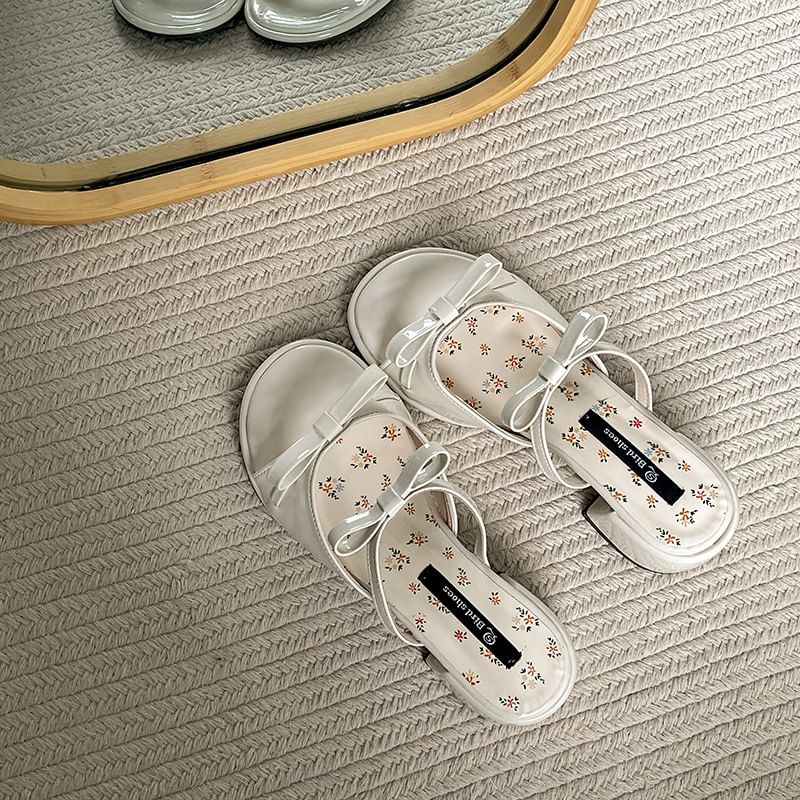 Heel Sandals Bow Chunky Patent Leather