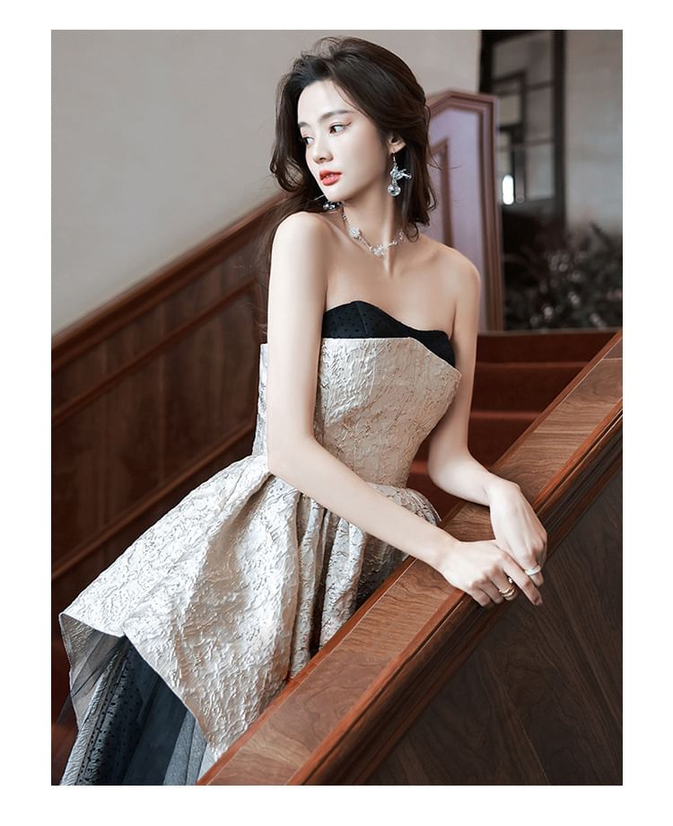 Strapless Asymmetrical Evening Gown A-Line Patterned
