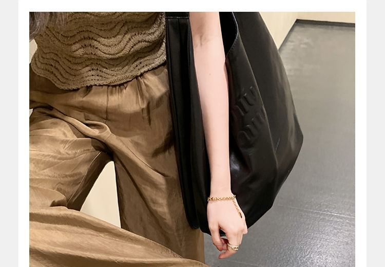 Leather Square Slide Sandals Ruched Faux Loop Toe