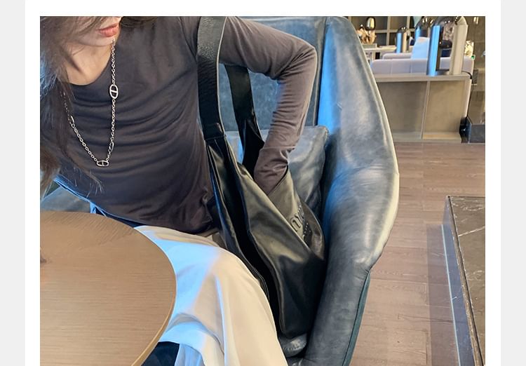 Leather Square Slide Sandals Ruched Faux Loop Toe