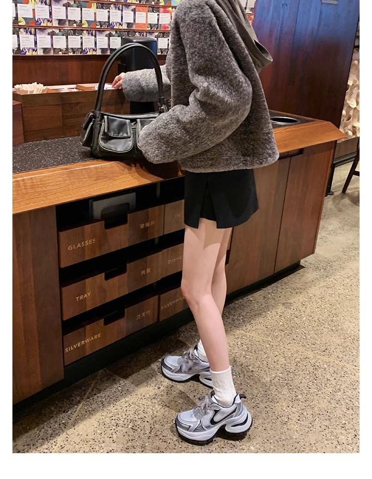 Lace-Up Platform Genuine Sneakers Panel Leather Mesh