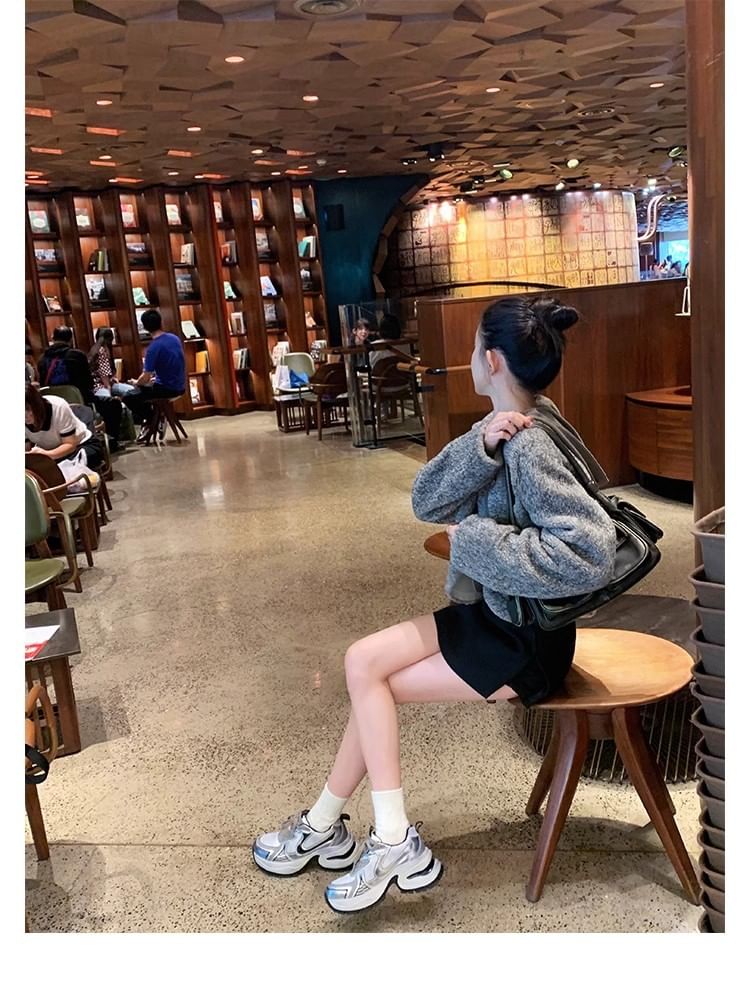 Lace-Up Platform Genuine Sneakers Panel Leather Mesh