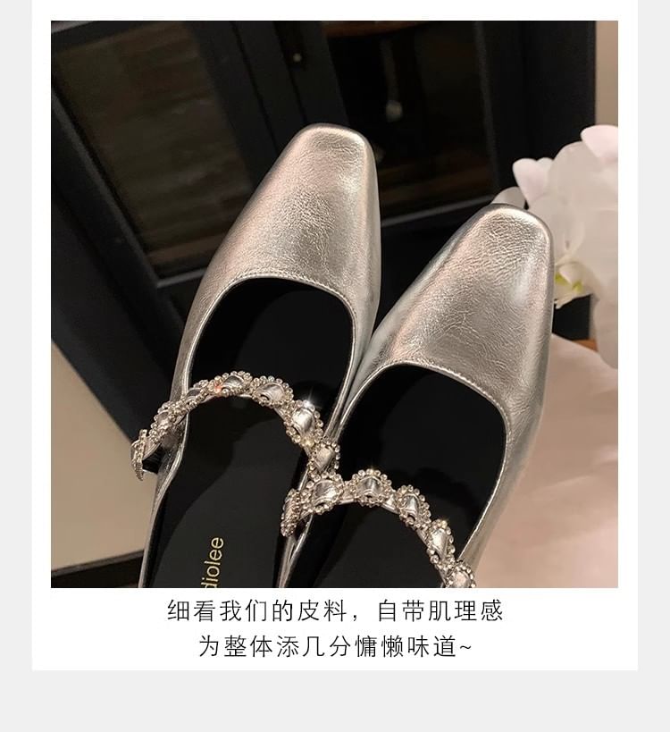 Leather Mules Faux Wedge Hidden Mary Rhinestone Jane