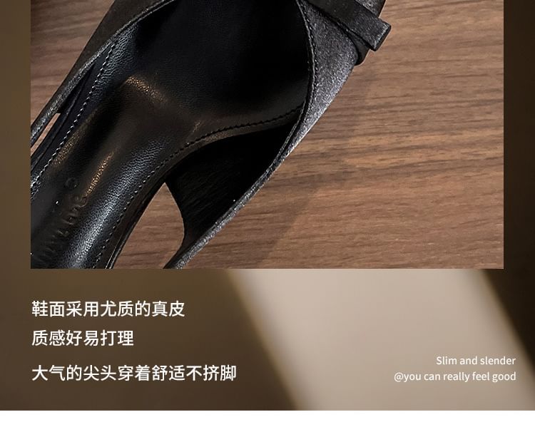Bow Sandals Slingback Heel Satin Pointed Toe High