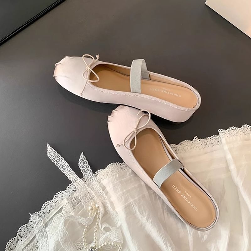 Mary Satin Hidden Bow Round Toe Mules Wedge Jane