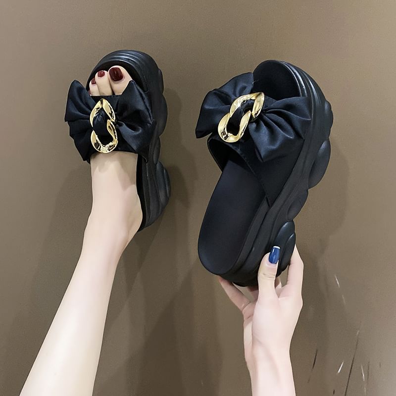 Bow Slide Platform Sandals