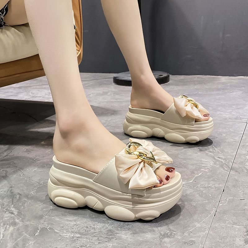 Bow Slide Platform Sandals