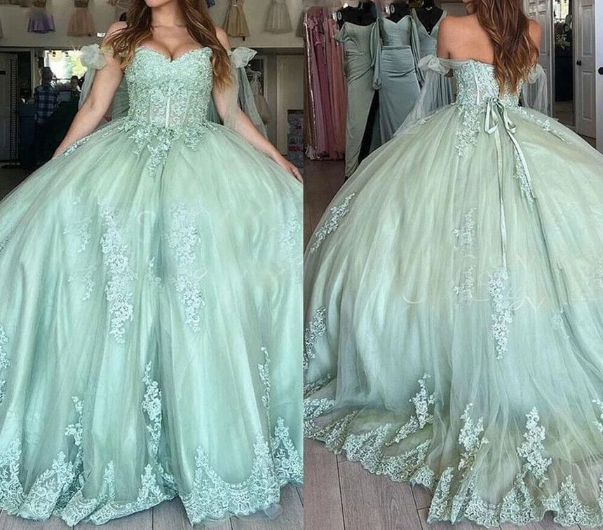 Floral Ball Off-Shoulder Embroidered Gown