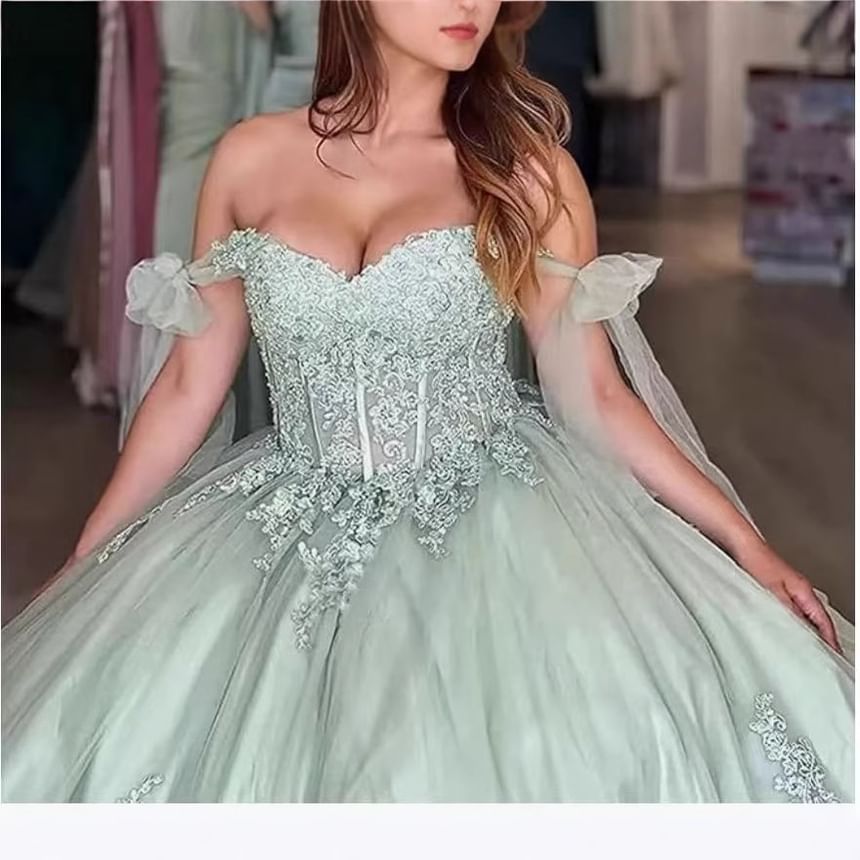 Floral Ball Off-Shoulder Embroidered Gown