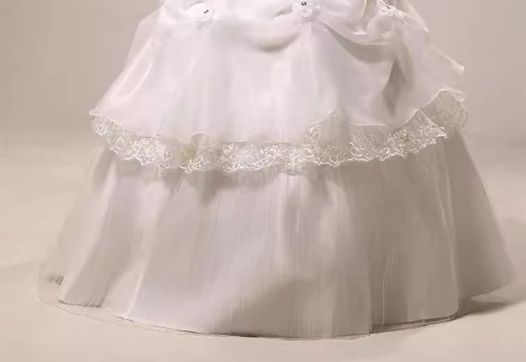 Strapless Floral Ruched Ball Panel Gown Lace Accent