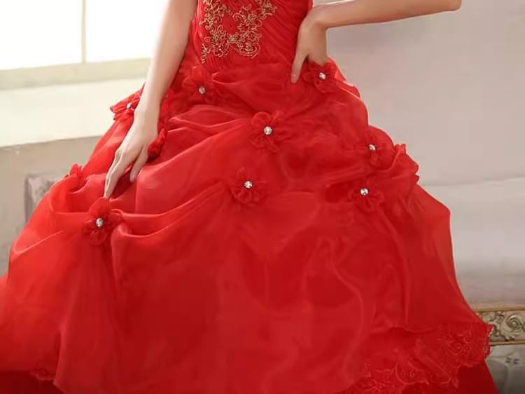 Strapless Floral Ruched Ball Panel Gown Lace Accent