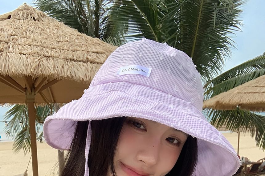 Bucket Applique Lettering Plaid Hat