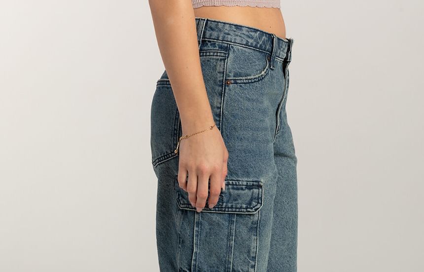 Shorts Waist Pocket Washed Low Wide-Leg Denim