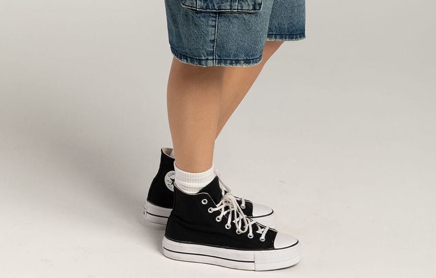 Shorts Waist Pocket Washed Low Wide-Leg Denim