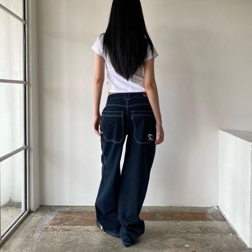 Loose-Fit Wide-Leg Jeans Washed Low Rise