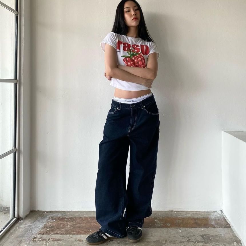 Jeans Wide-Leg Low Rise Loose-Fit Washed